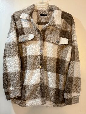 SHEIN Plaid Sherpa Shacket Womens Size Medium
